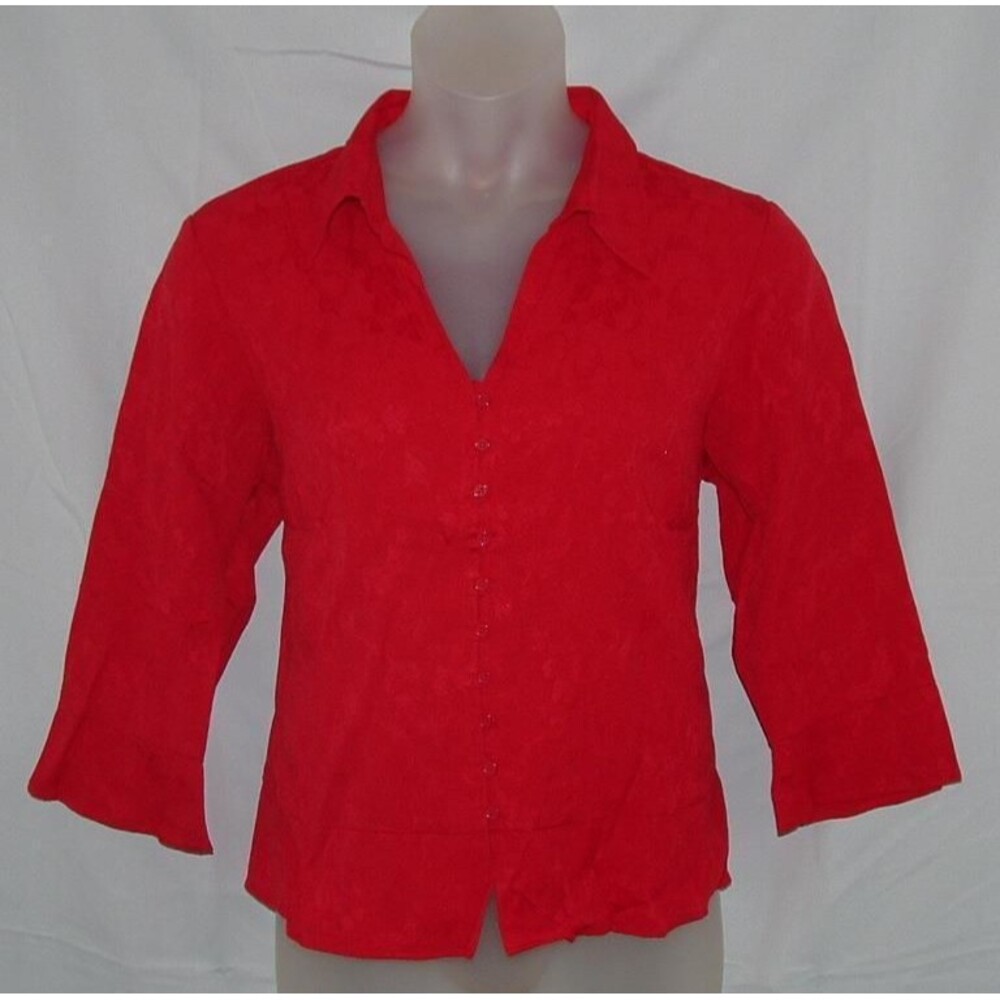 COLDWATER CREEK Textured Red Plus Sz 1X Church Office Blouse Button Up Shirt